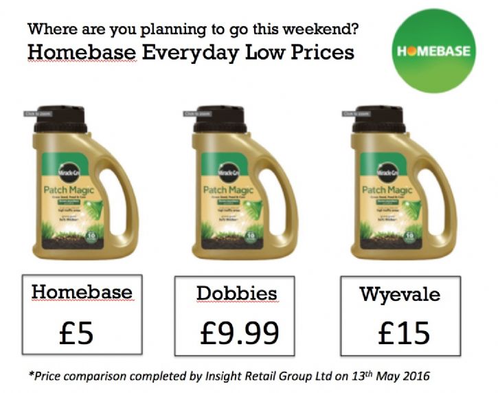 Homebase price comparison advert