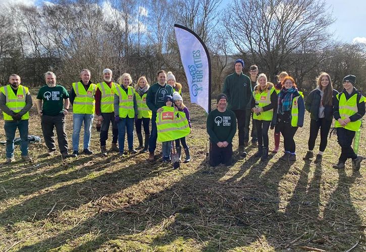 Howdens volunteer tree-planting team with Trees for Cities at The Lozenge in Hull