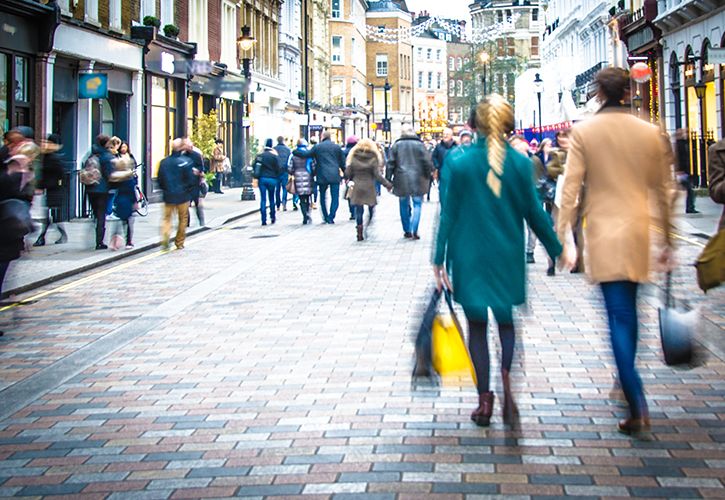 Shoppers Shopping High Street Lights shutterstock_610869530