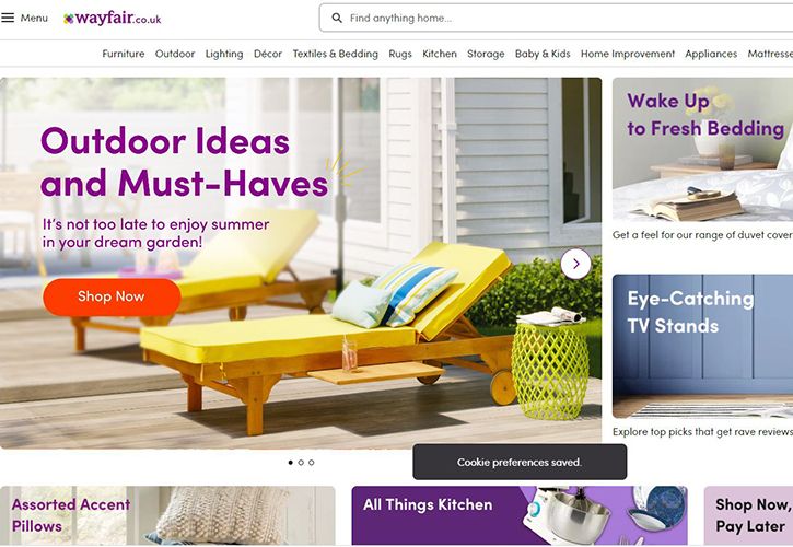 Wayfair website June 2022