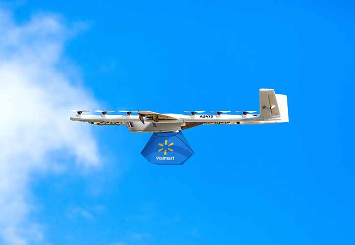 Wing drone carrying Walmart delivery