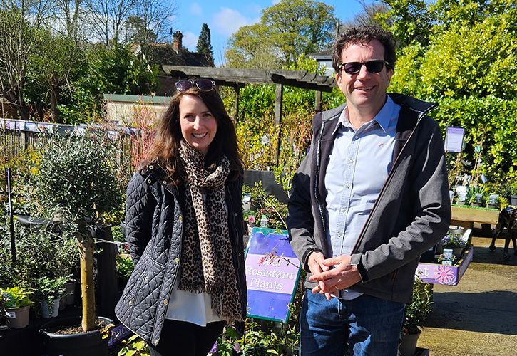 Louise Kemp from Coolings Wych Cross Garden Centre with Gary Carvosso Chairman at Coolings