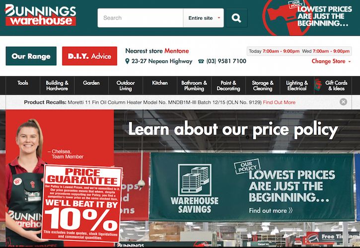 Image of Bunnings Warehouse website