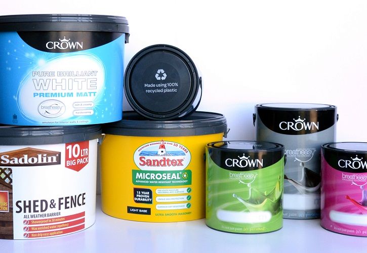 Crown Paints 100% recycled plastic paint cans 725 x 500